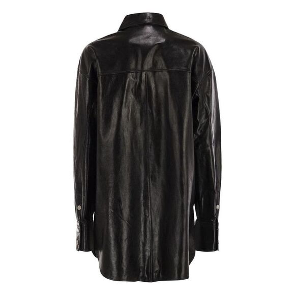 MAX MARA SPORTMAX SPORTMAX Faux Leather Button-Up Shirt Jacket Women BLACK Coats